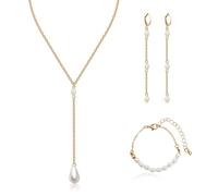 AILUOR Bijoux de mariage en perles pour femmes, collier et boucles d'oreilles en or 14 carats, ensemble de bijoux en perles pour femmes, cadeaux pour toutes les occasions