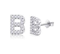 AILUOR Boucles d'oreilles initiales pour femmes, Boucles d'oreilles lettres en argent sterling plaqué or 14K alphabet Cadeaux d'anniversaire Bijoux initiaux (B-argent)