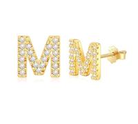 AILUOR Boucles d'oreilles initiales pour femmes, Boucles d'oreilles lettres en argent sterling plaqué or 14K Boucles d'oreilles alphabet Cadeaux d'anniversaire Bijoux initiaux (M-Or)
