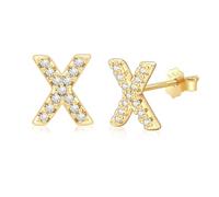 AILUOR Boucles d'oreilles initiales pour femmes, Boucles d'oreilles lettres en argent sterling plaqué or 14K Boucles d'oreilles alphabet Cadeaux d'anniversaire Bijoux initiaux (X-Or)