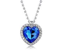 AILUOR Collier Titanic Cœur de l'Océan, Cristal Royal Bleu avec Pendentif Saphir en Cristal Strass et Chaîne Argentée Bijoux, 4 x 3.5 cm, Cristal