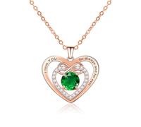 AILUOR Colliers de pierres de naissance pour femmes, collier à pendentifs amour infini Collier de cœur en cristal plaqué or rose Cadeaux d'anniversaire pour femme maman (Or rose-05-mai)