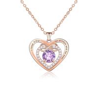AILUOR Colliers de pierres de naissance pour femmes, collier à pendentifs amour infini Collier de cœur en cristal plaqué or rose Cadeaux d'anniversaire pour femme maman (Or Rose-06-Juin)