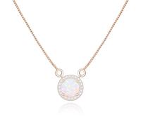 AILUOR Colliers d'Opale blanche pour femmes, plaqué or rose pendentif 11mm en pierres précieuses rondes Collier de pierres de naissance d'octobre pour femmes Cadeau pour Femme (Rond, Or Rose)