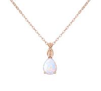 AILUOR Colliers d'Opale blanche pour femmes, plaqué or rose pendentif 11mm en pierres précieuses rondes Collier de pierres de naissance d'octobre pour femmes Cadeau pour Femme (Goutte d'eau, Or Rose)