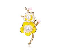 AILUOR Fleur élégante émail Fleur de Prunier Broche, Mode plaqué Or Perles Broche Florale épinglette pour Prune