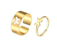 AILUOR Lot de 2 bagues papillon pour couples - Bagues pour femmes - Bagues assorties pour couples - Bagues Pinky Promise - Ensemble de bagues tendance pour adolescentes - Bijoux papillon, Métal non