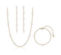 AILUOR Parure de perles en or pour femmes, collier et boucles d'oreilles en perles bracelets collier ras du cou, bijoux de mariage en perles pour femmes cadeaux (Collier tour de cou en or)