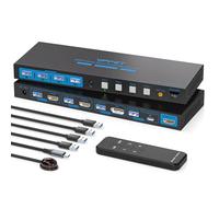 AILVLVNG Commutateur KVM 4K144Hz 4 ordinateurs 1 moniteur USB 3.0 DisplayPort et 2 commutateurs KVM HDMI et USBC 4 ports pour 4 ordinateurs partagent 1 moniteur et clavier, souris, etc avec contrôleur