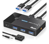 AILVLVNG USB 3.0 Switch 2 PC Sharing USBC & A Devices, 2 Ordinateurs avec Contrôleur de Bureau et 2 Câbles USB3.0, Noir, Métal, 2 Voies, ON-OFF, IP00, Bouton Poussoir