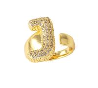 AILYFIRMO Bague Lettre Bulle, Bague Lettre Bulle en Or, plaqué Or 14 carats, Bague Lettre pavée exquise en zircone cubique, Bague Lettre Ouverte en Zircon pour Femme (J)