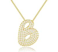 AILYFIRMO Collier de Lettres à Bulles, Collier de Lettres à Bulles pour Hommes/Femmes en Or, plaqué Or 14 carats, Collier de Lettres en zircone cubique pavé Exquis, Cadeau de Bijoux (B)