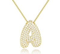 AILYFIRMO Collier de Lettres à Bulles, Collier de Lettres à Bulles pour Hommes/Femmes en Or, plaqué Or 14 carats, Collier de Lettres en zircone cubique pavé Exquis, Cadeau de Bijoux (A)