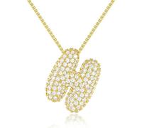 AILYFIRMO Collier de Lettres à Bulles, Collier de Lettres à Bulles pour Hommes/Femmes en Or, plaqué Or 14 carats, Collier de Lettres en zircone cubique pavé Exquis, Cadeau de Bijoux (H)