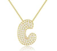 AILYFIRMO Collier de Lettres à Bulles, Collier de Lettres à Bulles pour Hommes/Femmes en Or, plaqué Or 14 carats, Collier de Lettres en zircone cubique pavé Exquis, Cadeau de Bijoux (C)