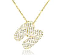 AILYFIRMO Collier de Lettres à Bulles en Or, plaqué Or 14 carats, Collier de Lettres en zircone cubique pavé Exquis, Cadeau de Bijoux (M)