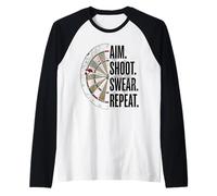 Aim Shoot Swear Repeat Funny Darts Dart Player Manche Raglan