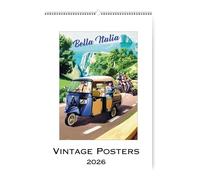 AIMA 2025 Calendrier mural 35x50 cm - Calendrier mural spiralé 12 mois Posters Vintage - Avec Mini Carnet de Notes et Aimant - Made in Italy