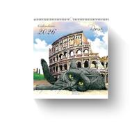 AIMA Calendrier mural 2026 31x33 cm - Calendrier mural spiralé 12 mois - Calendrier avec chats et Rome - Calendrier chat 2026 - Avec 2 aimants offerts - Chat du Colisée