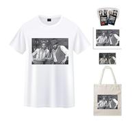AIMA Coffret cadeau T-shirt Bud Spencer Terence Hill, affiche, sac en toile, cartes et aimant - Idées cadeaux T Shirt Bud Spencer Terence Hill + Gadget (XXL), Blanc, L