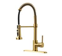 AIMADI Robinet de cuisine doré brossé avec pulvérisateur extractible à poignée unique pour évier de cuisine avec plaque de pont