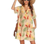 AI'MAGE Robe de Plage Femme Style Court de Plage Cache Maillots de Bikini en Maillot de Bain Cover Up Sexy Beach Bikini Cover Up, Feuille Verte Noire, M