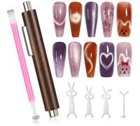 Aimant à Ongles 3 en 1 avec Manche en Bois Ensemble de 6 Pièces Aimant Oeil de Chat Forte Attraction Pour Nail Art et Vernis
