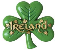 Aimant Antique de Grand trèfle et Texte Irlandais doré et Petit trèfle