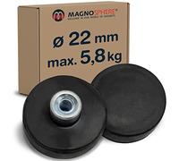 Aimant avec téton taraudé en caoutchouc anti-glisse - Néodyme (NdFeB) - Ø 22 mm - Ø 88 mm - Force d'adhérence: 5,8 kg - 55 kg - Système magnétique caoutchouté avec douille fileté, Tailles:Ø 22mm | M4 | 5.8kg force