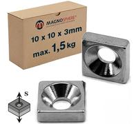 Aimant Bloc avec trou 10 x 10 x 3mm Néodyme N35 - S pôle - 10 pièces