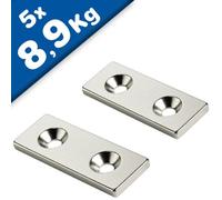 Aimant Bloc avec trou 50 x 10 x 3mm Néodyme N35 - N pôle - 5 pièces