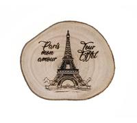 Aimant, calamaraita, cadeau, souvenir décoratif sur tranche de tronc de bois avec tour Eiffel Paris 6,5x7,5 cm, france "mon amour" (Oriel)