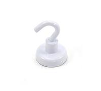 Aimant de Crochet Néodyme Peint en Blanc de 25mm Avec Crochet M5-25mm de diamètre x 36,5mm de Haut - 20kg - Pack de 20