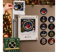 Aimant De Frigo Musical Noel,Mini Vinyle Frigo Noel,9 Disques Programmables,128 Mo De MéMoire IntéGréE,Audio Personnalisé, LumièRes LED,Commutation Facile,Chargement USB-C (B)