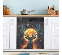 Aimant de lave-vaisselle avec motif cerf couvert de planètes pour porte avant, grand panneau décoratif en métal pour cuisine, lave-vaisselle, réfrigérateur, autocollant décoratif magnétique, 58 x 66