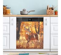 Aimant de lave-vaisselle Cerf dans la forêt pour porte avant, grand panneau décoratif en métal pour cuisine, lave-vaisselle, réfrigérateur, autocollant décoratif magnétique, 58 x 66 cm