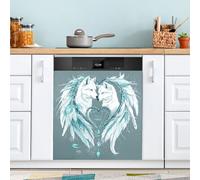 Aimant de lave-vaisselle en forme de loup à plumes pour porte avant, grand panneau décoratif en métal pour cuisine, lave-vaisselle, réfrigérateur, autocollant décoratif magnétique 58 x 66 cm