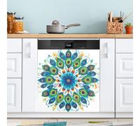 Aimant de lave-vaisselle en forme de plumes de paon bleues pour porte avant, grand panneau décoratif en métal pour cuisine, lave-vaisselle, réfrigérateur, autocollant décoratif magnétique 58 x 66 cm