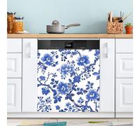 Aimant de lave-vaisselle imprimé bleu pour porte avant, grand panneau décoratif en métal pour cuisine, lave-vaisselle, réfrigérateur, autocollant décoratif magnétique 58 x 66 cm