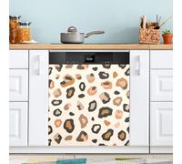 Aimant de lave-vaisselle imprimé léopard couleur terre pour porte avant, grand panneau décoratif en métal pour cuisine, lave-vaisselle, réfrigérateur, autocollant décoratif magnétique 58 x 66 cm
