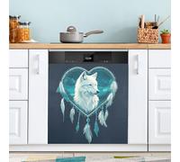 Aimant de lave-vaisselle Love Feather Wolf pour porte avant, grand panneau décoratif en métal pour cuisine, lave-vaisselle, réfrigérateur, autocollant décoratif magnétique 58 x 66 cm