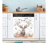 Aimant de lave-vaisselle papillon et cerf Sika pour porte avant, grand panneau décoratif en métal pour cuisine, lave-vaisselle, réfrigérateur, autocollant décoratif magnétique, 58 x 66 cm