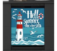 Aimant de lave-vaisselle pour cuisine et électroménager 53,3 x 66 cm, aquarelle avec phare de mouette, thème nautique, étanche, pour réfrigérateur