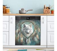 Aimant de lave-vaisselle vintage en forme de loup à plumes pour porte avant, grand panneau décoratif en métal pour cuisine, lave-vaisselle, réfrigérateur, autocollant décoratif magnétique 58 x 66 cm
