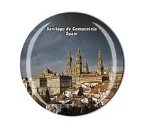 Aimant de réfrigérateur 3D en verre avec motif de Santiago de Compostela en Espagne, souvenir de voyage, collection cadeau, décoration de la maison
