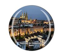 Aimant de réfrigérateur 3D Santiago de Compostela - En verre - Pour réfrigérateur - Souvenir de voyage - Collection cadeau - Décoration de cuisine