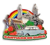Aimant de réfrigérateur 3D Santiago de Cuba Cuba en bois souvenir de voyage pour la maison, la cuisine, le tableau blanc