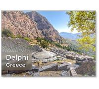 Aimant de réfrigérateur avec l'amphithéâtre et le temple d'Apollon à Delphes en Grèce