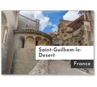 Aimant de réfrigérateur avec rues médiévales du beau village français de Saint-guilhem-le-desert