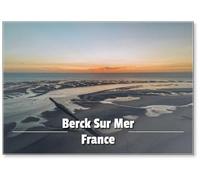 Aimant de réfrigérateur avec vue aérienne sur la côte sablonneuse et la mer, Hopital, Berck Sur Mer, France